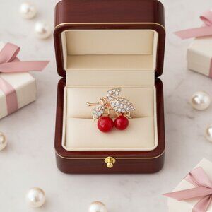 RHINESTONE CRYSTAL DECOR CHERRY DESIGN SCARF & CLOTHES PIN